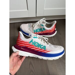 HOKA Mach 5 Running Shoes Sneakers Womens 9.5 White Orange Blue PROFLY+ Lightwei